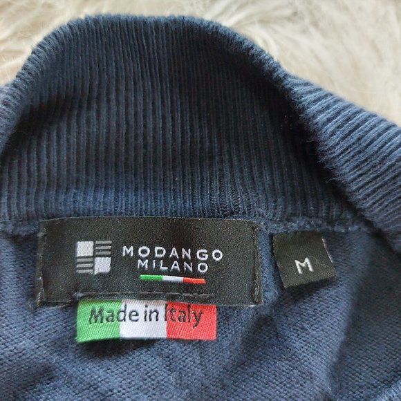 Modango Milano Men's Navy Blue 100% Wool High Neck Sweater Size M Made in Italy - Picture 7 of 8